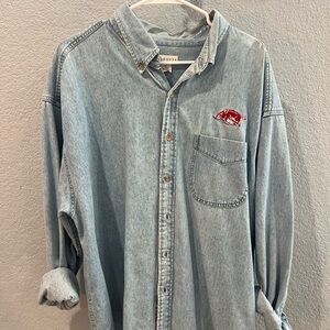 Men’s XL Denim Button Down with Embroidered Arkansas Razorback